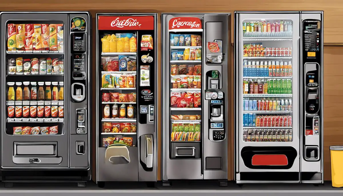 Illustration of a vending machine in a school cafeteria.